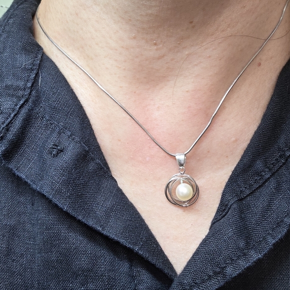 modernist retro Japanese saltwater cultured akoya vintage pearl pendant silver - Picture 8 of 8